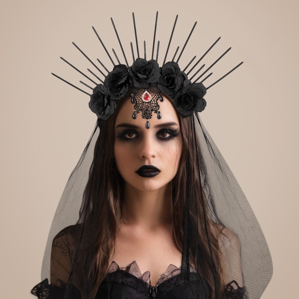 Hair Net Invisible - Headdress Mesh Halloween Headband Rhinestone Gothic