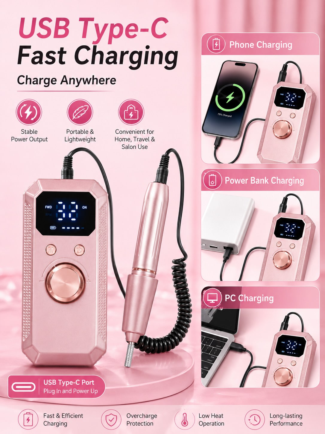 Hair Care Set - Professional Wireless Electric Nail Drill, Rechargeable