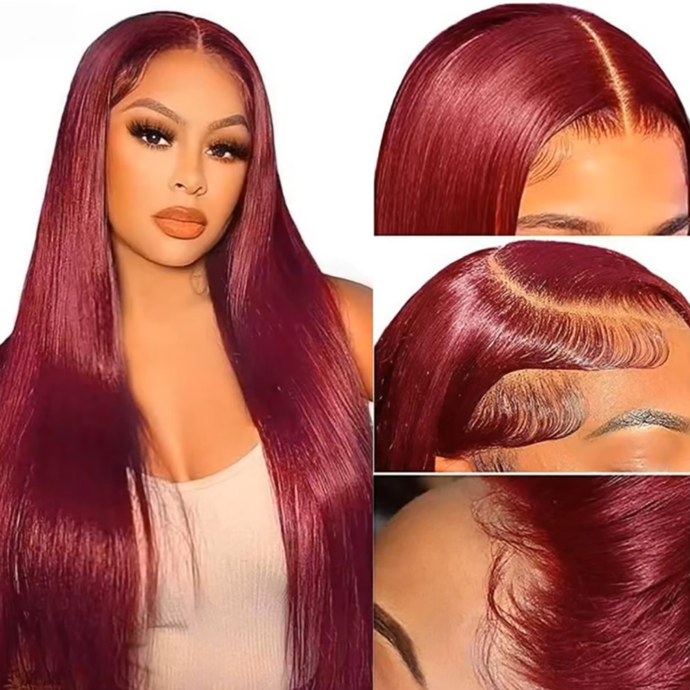 99J Burgundy Silky Straight Hu - Lace Front Wig ulasan dan harga