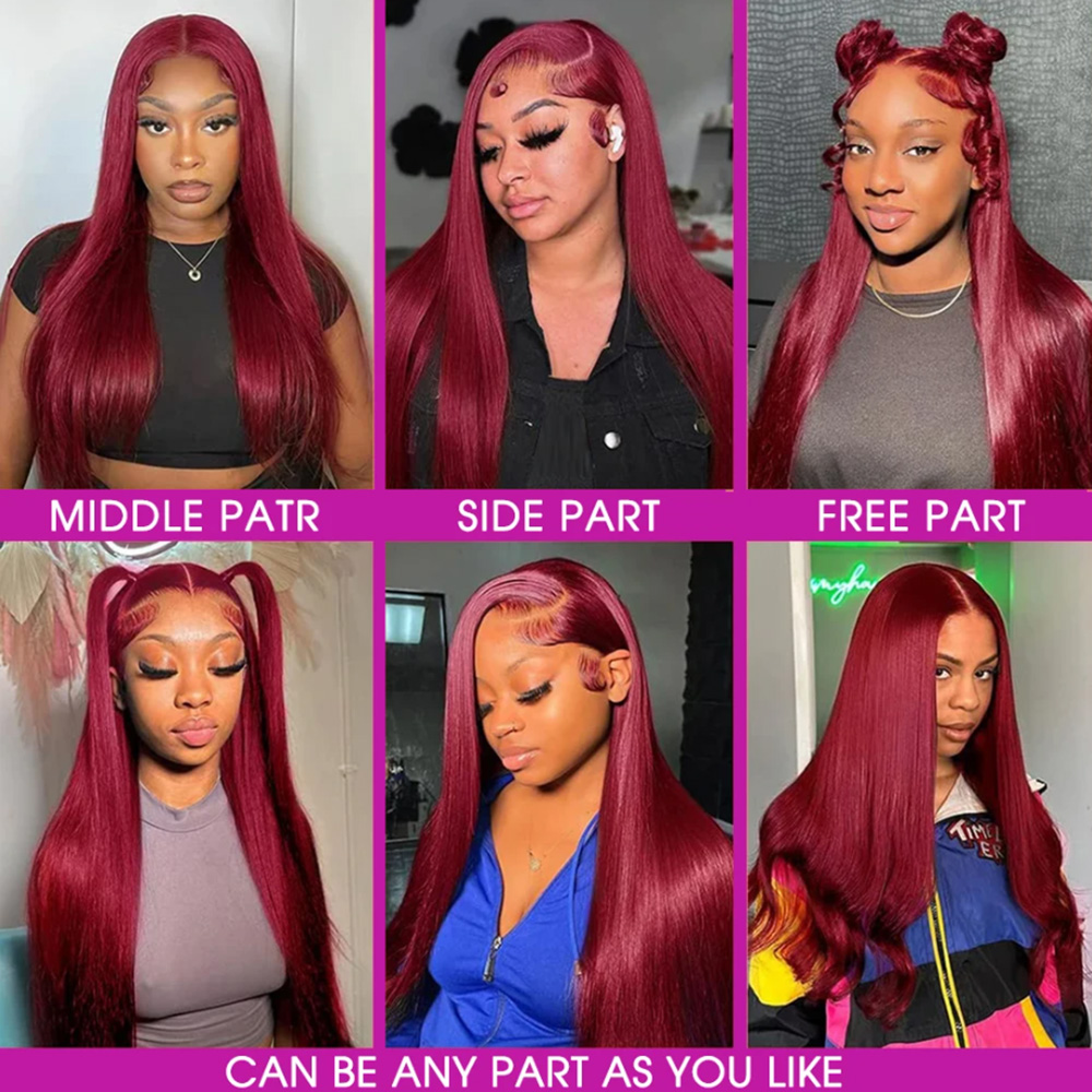 99J Burgundy Silky Straight Hu - Lace Front Wig ulasan dan harga