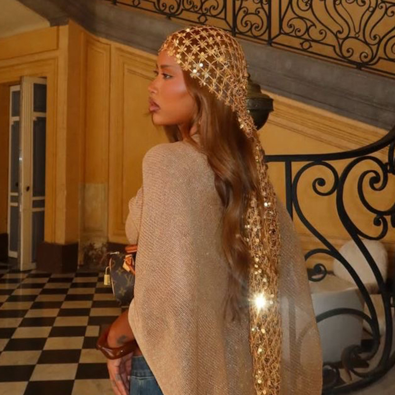 Boho Sequin Mesh Headscarf Gol - Hair Net Invisible ulasan dan harga