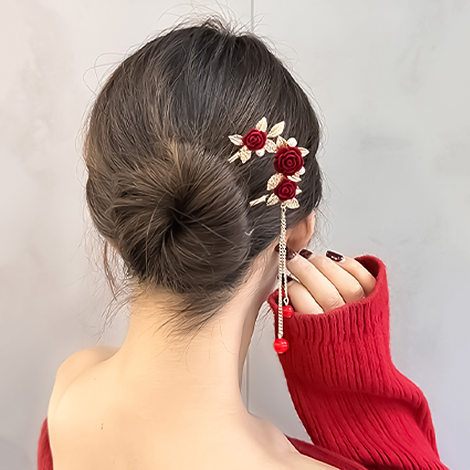 Chinese Style Rose Flower Hair - Hair Care Japanese ulasan dan harga