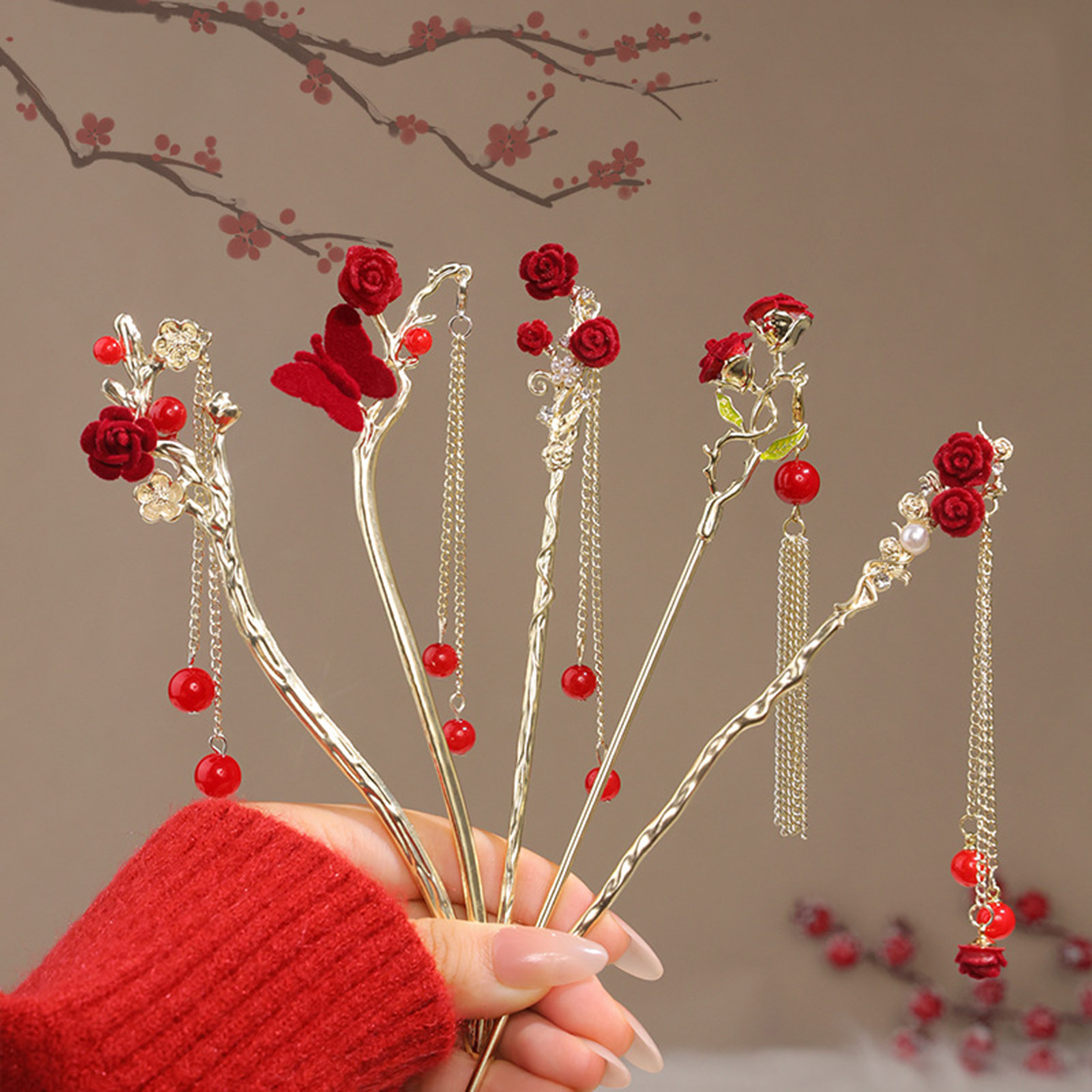 Chinese Style Rose Flower Hair - Hair Care Japanese ulasan dan harga