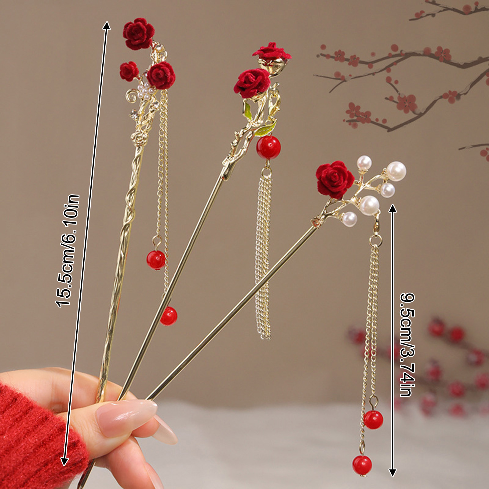 Chinese Style Rose Flower Hair - Hair Care Japanese ulasan dan harga
