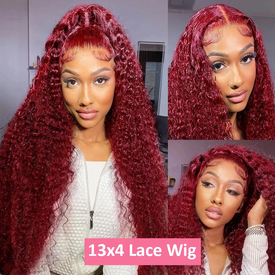 200 Density Burgundy Deep Wave - Lace Front Wig ulasan dan harga
